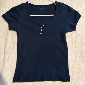 Brandy Melville Dark Blue Buttoned Tee